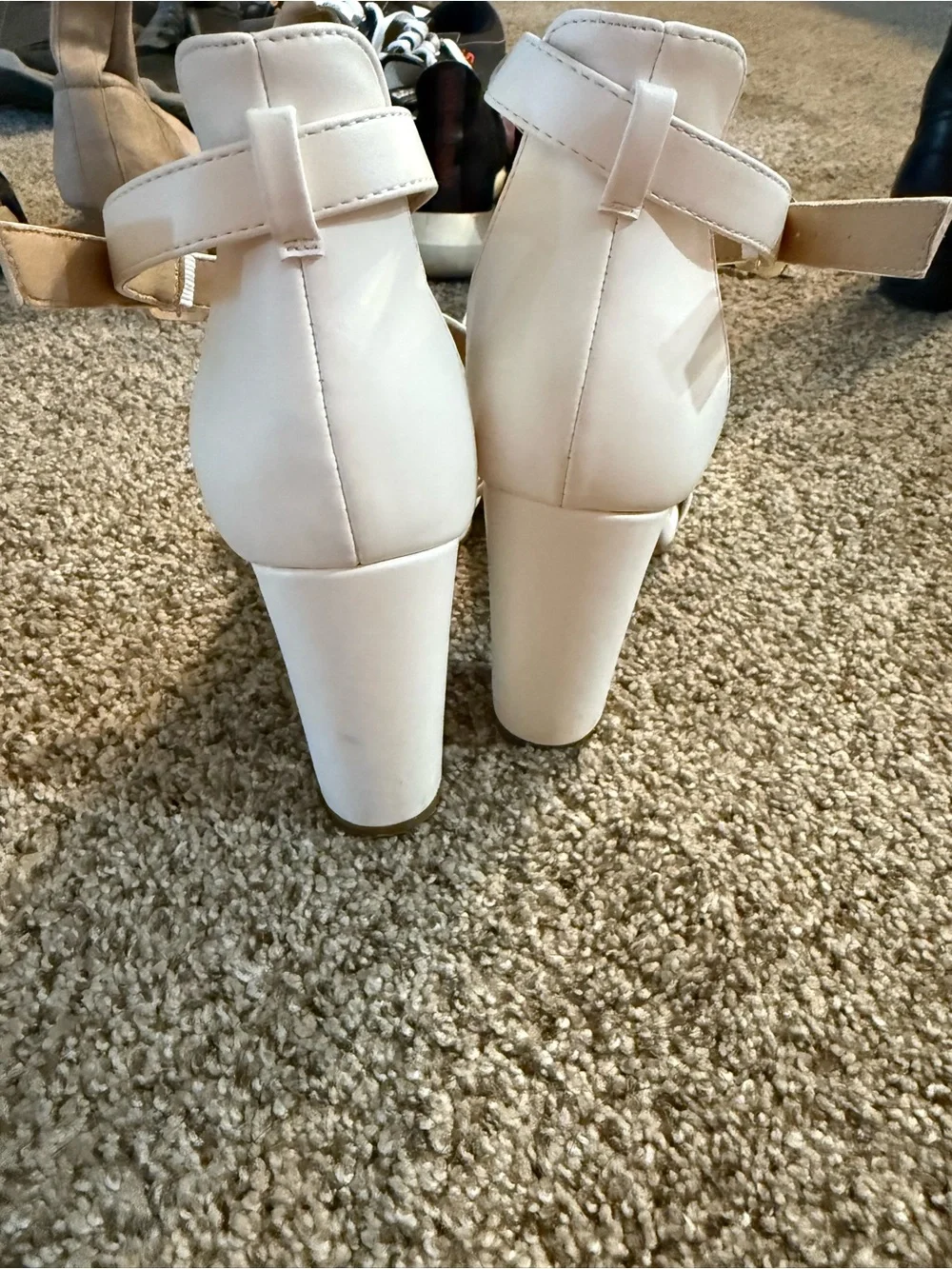 White Crisscross Block Heel Sandals